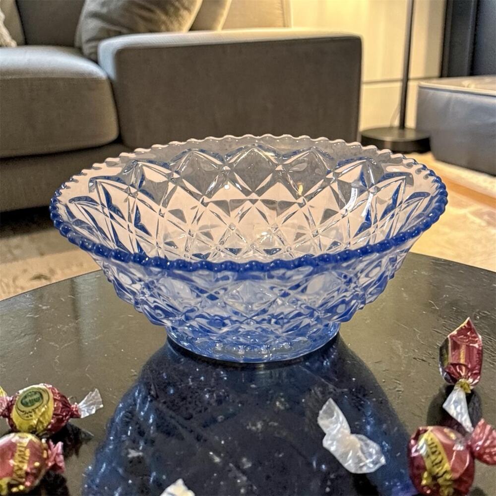 Imperial Glass Little Jewel Diamond Block Blue Bowl 5.5" Vintage Depression